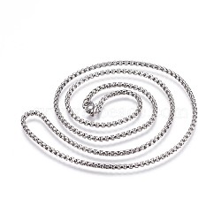 304 Stainless Steel Box Chain Necklaces, Stainless Steel Color, 23.62 inch(60cm)(NJEW-P244-01P)