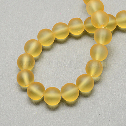Transparent Glass Bead Strands, Frosted, Round, Goldenrod, 12mm, Hole: 1.3~1.6mm, about 70pcs/strand, 31.4 inch(X-GLAA-S031-12mm-11)