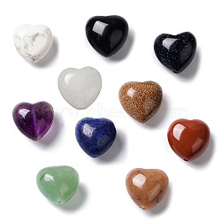 Natural & Synthetic Mixed Gemstone Beads, Heart, Mixed Dyed and Undyed, 14.5~15x14.5~15x8.5~9mm, Hole: 1mm(G-L583-A)