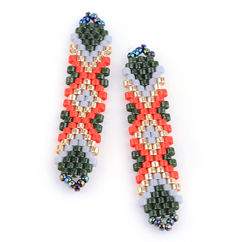 MIYUKI & TOHO Japanese Seed Beads, Handmade Links, Loom Pattern, Red, 41~41.5x9x2mm, Hole: 1mm