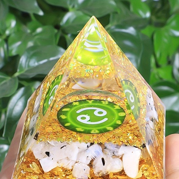 Orgonite Pyramid Resin Energy Generators, Reiki Natural White African Opal Chips Inside for Home Office Desk Decoration, Cancer, 50mm