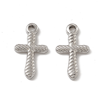 201 Stainless Steel Pendants, Cross Charm, Stainless Steel Color, 20x11x2mm, Hole: 2mm