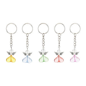 Heart Angel Acrylic & Alloy Keychains, with Iron Keychain Ring, Antique Silver, 8.9~9cm