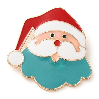 Christmas Theme Enamel Pins, Golden Alloy Brooches for Backpack Clothes, Santa Claus, 39x38mm