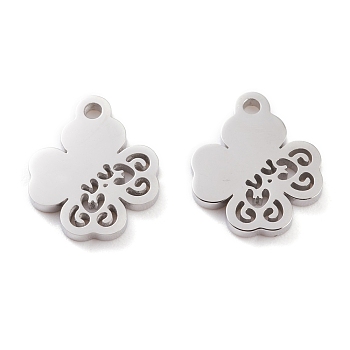 304 Stainless Steel Charms, Laser Cut, Clover, Stainless Steel Color, 13x11x1.5mm, Hole: 1.4mm