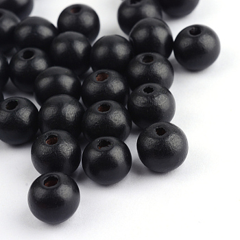 Natural Wood Beads, Dyed, Round, Black, 10x9mm, Hole: 2.5~3.5mm, about 3000pcs/1000g