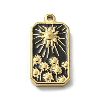 304 Stainless Steel Pendants, with Enamel, Rectangle with Tarot Pattern, Golden, Sun, 25.5x13x3mm, Hole: 2mm