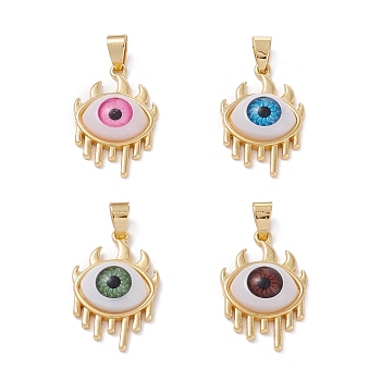 Brass Pendants, with Resin Cabochons, Long-Lasting Plated, Eye, Real 18K Gold Plated, Mixed Color, 26x17x6.5mm, Hole: 6x3.5mm