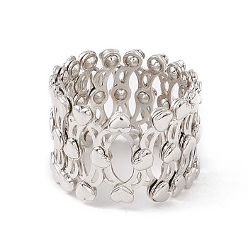 Brass Heart Folding Retractable Ring Bracelet, Telescopic Rings Bracelet for Women, Platinum, Inner Diameter: 20~51mm
