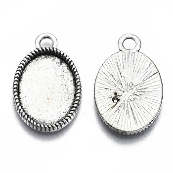 Tibetan Style Alloy Oval Pendant Cabochon Settings, Cadmium Free & Lead Free, Antique Silver, Tray: 18x13mm, 24x16x2mm, Hole: 2mm, about 675pcs/1000g