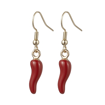 Alloy Enamel Chili Dangle Earring, with 304 Stainless Steel Earring Hooks, Red, 38x6mm