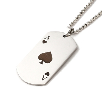 201 Stainless Steel Pendant Necklaces, with Iron Chains, Playing Card, Stainless Steel Color, 23.62~24.02 inch(60~61cm)