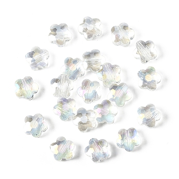 20Pcs Transparent Electroplate Glass Beads, Flower, AB Color, Faceted, Clear AB, 9.5x10x5mm, Hole: 1.2mm