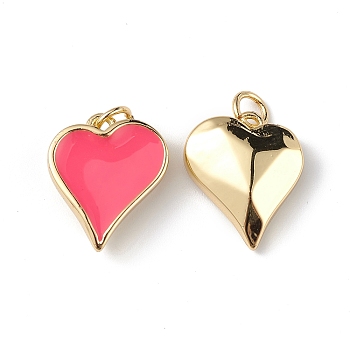 Eco-Friendly Rack Plating Brass Enamel Pendants, Lead Free & Cadmium Free, Long-Lasting Plated, Heart Charm, Real 18K Gold Plated, Cerise, 16.5x14x5mm, Hole: 3.5mm