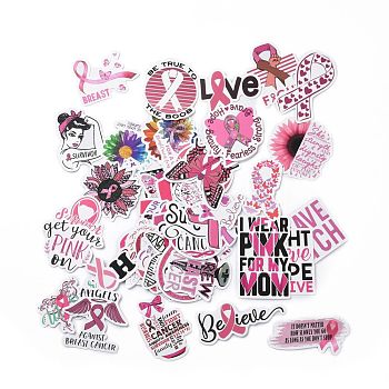 Cartoon Breast Cancer Awareness Ribbon Paper Stickers Set, Adhesive Label Stickers, for Water Bottles, Laptop, Luggage, Cup, Computer, Mobile Phone, Skateboard, Guitar Stickers, Mixed Color, 15~75x38~80x0.3mm