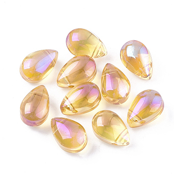 Electroplate Glass Charms, teardrop, Gold, 9x6x5mm, Hole: 0.9mm