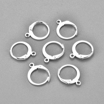 304 Stainless Steel Leverback Earring Findings, with Loop, 925 Sterling Silver Plated, 14x12x2mm, Hole: 1.2mm, Pin: 0.6x1mm