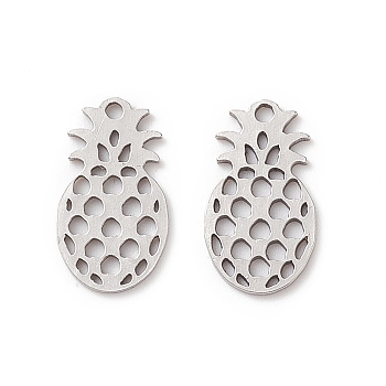 201 Stainless Steel Pendants, Laser Cut, Hollow, Pineapple Charm, Stainless Steel Color, 16x9x1mm, Hole: 1.2mm