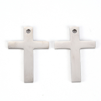 201 Stainless Steel Pendants, Laser Cut, Cross, Stainless Steel Color, 28x19.5x2mm, Hole: 2mm