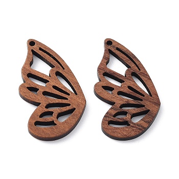 Walnut Wood Laser Cut Pendants, Hollow Charms, Undyed, Wing, 35x20x2.6mm, Hole: 1.5mm