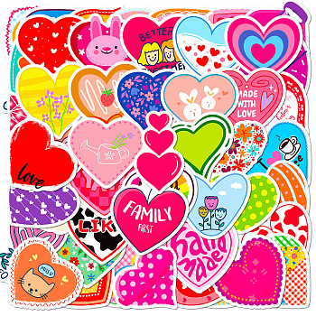 50Pcs Valentine's Day Waterproof Vinyl Heart Stickers Set, Adhesive Decals, for Suitcase & Skateboard & Refigerator Decor, Colorful, 40~80mm