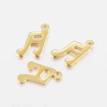 201 Stainless Steel Charms, Musical Note, Real 24K Gold Plated, 12x7.5x1mm, Hole: 1mm