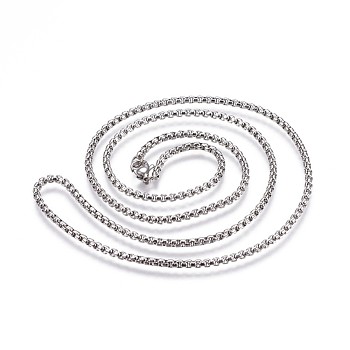 304 Stainless Steel Box Chain Necklaces, Stainless Steel Color, 23.62 inch(60cm)