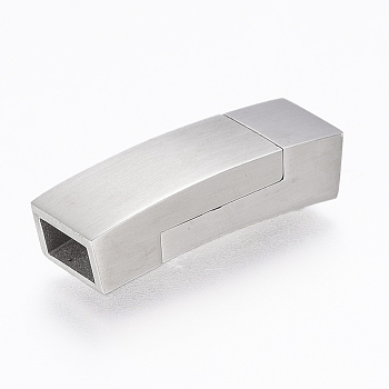 304 Stainless Steel Magnetic Clasps with Glue-in Ends, Rectangle, Stainless Steel Color, 23.5x7.5x5.5mm, Hole: 3x6mm