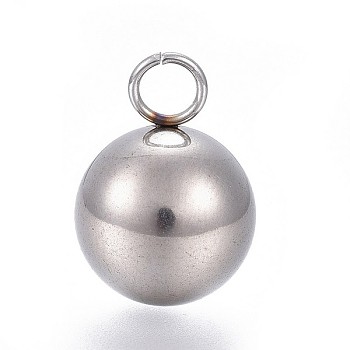 201 Stainless Steel Pendants, Round, Stainless Steel Color, 17x12mm, Hole: 3.5mm