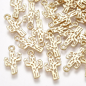 Brass Charms, Cactus, Real 18K Gold Plated, 15x8x1mm, Hole: 1.2mm