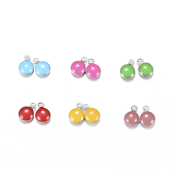 304 Stainless Steel Enamel Charms, Enamelled Sequins, Flat Round, Mixed Color, 8.5x6x3mm, Hole: 1mm