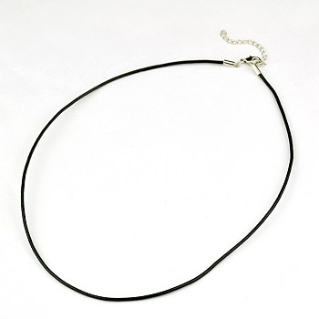 Leather Cord Necklace Making, with Zinc Alloy Lobster Claw Clasps and Brass Findings, Nickel Free, Platinum Metal Color, Black, 17.3 inch~18.5 inch(44~47cm), 3mm