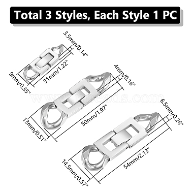 3Pcs 3 Styles 304 Stainless Steel Fold Over Clasps(STAS-UN0053-38)-3