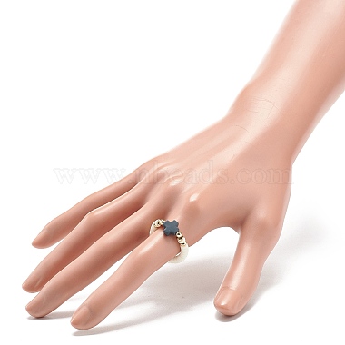 Polymer Clay Heishi & Synthetic Hematite & Synthetic Coral Cross Beaded Stretch Finger Ring for Women(RJEW-JR00526)-3