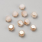 Electroplate Imitation Jade Glass Beads, Hexagon, Half Rainbow Plated, Faceted, PeachPuff, 5x6x3mm, Hole: 1.2mm(EGLA-WH20001-02G)