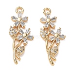 Brass Micro Pave Clear Cubic Zirconia Pendants, Double Flower Charms, Nickel Free, Real 18K Gold Plated, 23x9.5x2.5mm, Hole: 1.4mm(KK-D261-12G)