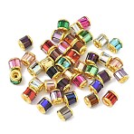 Glass Beads, Mixed Color, Column, with Brass Core, Golden, 6x5.5mm, Hole: 1.4mm(KK-K415-01G)