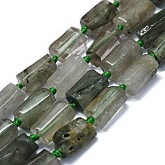 Natural Green Rutilated Quartz Beads Strands, Nuggets, 11~14x6~8mm, Hole: 0.9mm, about 28~32pcs/strand, 15.75''(40cm)(G-O170-145)