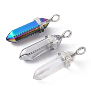 3Pcs 3 Colors Faceted Bullet Glass Pointed Pendants, with Mixed Plated Colors Brass Findings, Mixed Color, 38~39.5x12.5x10mm, Hole: 5x3mm, 3 color, 1pc/color(KK-FS0001-09)