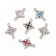 Rack Plating Alloy Enamel Connector Charms, Cadmium Free & Nickel Free & Lead Free, Platinum, Cross Links, Mixed Color, 21x15x2.5mm, Hole: 1.6mm(FIND-G051-02P)