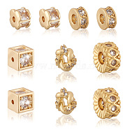10Pcs 5 Styles Brass Clear Cubic Zirconia Beads, Mixed Shapes, Mixed Color, 5.5~9.5x5.5~9.5x3~6.5mm, Hole: 1.4~3.5mm, 2pcs/style(KK-SW0001-02)