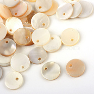 Sea Shell Charms, Flat Round, 10~10.2x1.5~2mm, Hole: 1.5mm(X-SSHEL-S247-31)