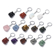 Natural/Synthetic Gemstone Keychains, with Iron Keychain Clasps, Fox, 8cm(KEYC-P011-03P)