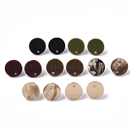 Cellulose Acetate(Resin) Stud Earring Findings, with 316 Surgical Stainless Steel Pin, Plat Round, Mixed Color, 13x2.5mm, Hole: 1.4mm, Pin: 0.6mm(KY-R022-018)