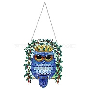 Owl Wreath DIY Diamond Painting Door Window Hanging Decoration Kits, including Plastic Pendants, Resin Rhinestones, Diamond Sticky Pen, Tray Plate and Glue Clay, Royal Blue, 300x240mm(PW-WG18875-01)