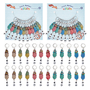 Alloy Enamel & Acrylic Pendant Locking Stitch Markers, 304 Stainless Steel Leverback Earring Stitch Marker, Pineapple with Number, Mixed Color, 5.8cm, 12pcs/set(HJEW-AB00107)