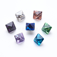 K9 Glass Rhinestone Cabochons, Pointed Back & Back Plated, Faceted, Square, Mixed Color, 8x8x8mm(RGLA-G004-8x8-M)