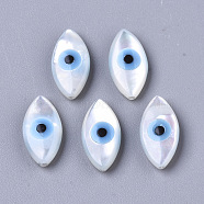 Natural White Shell Mother of Pearl Shell Beads, with Synthetic Turquoise, Horse Evil Eye with Evil Eye, Deep Sky Blue, 12x6x3mm, Hole: 0.7mm(SSHEL-N034-56B-01)