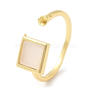 Square Brass with Shell Open Cuff Ring Component, Ring Settings, For Half-drilled Beads, Real 18K Gold Plated, Inner Diameter: 18mm, Pin: 0.8mm, Square: 9x9mm(KK-E055-03G-03)