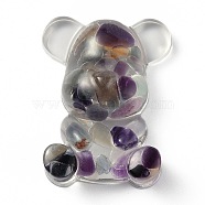 Resin Display Decorations, with Natural Fluorite Chips Inside, Bear, 53.5~53.8x41~41.5x17.5~21mm(DJEW-H001-B12)